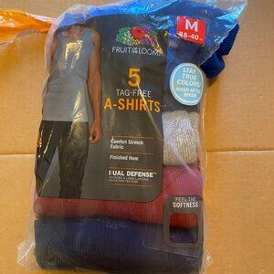 Fruit of the Loom 5 Pack Black Grey+ Ribbed Stretch A-Shirts Men’s M 38-40 Tank